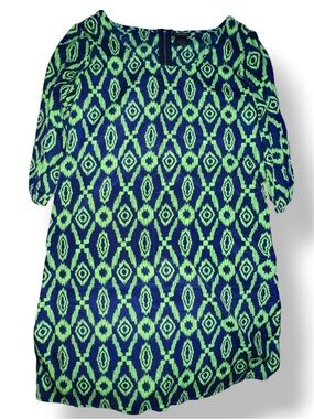 Rue21 Navy and Neon Green Geometric Shift Dress